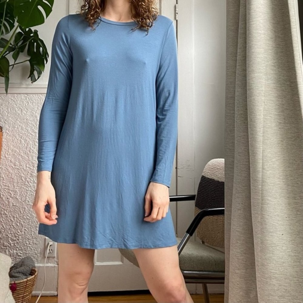 Eileen Fisher blue long sleeve tee shirt dress